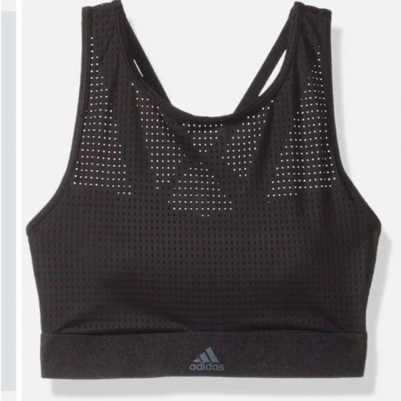Adidas Womens Training Halter Bra / Compression Crop Top With Strapy Cutout Back - Picture 3 of 12